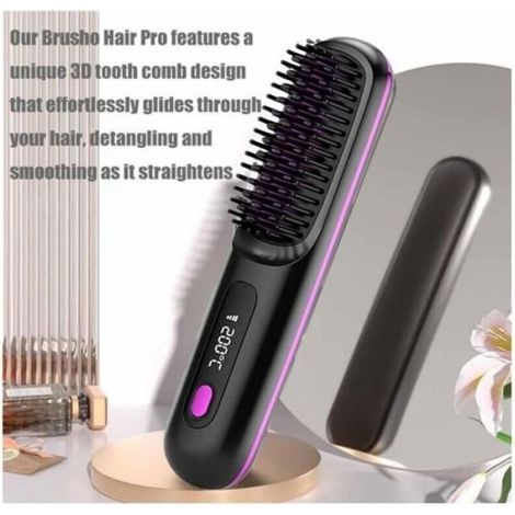 Brosse Lissante Portable - Technologie Ionique - 3 Réglages Température - Pour Tous Types Cheveux - Noir (1/4)