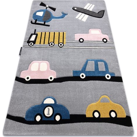 Kinderteppich PETIT TOYS SPIELZEUGE AUTOS grau grey 120x170 cm