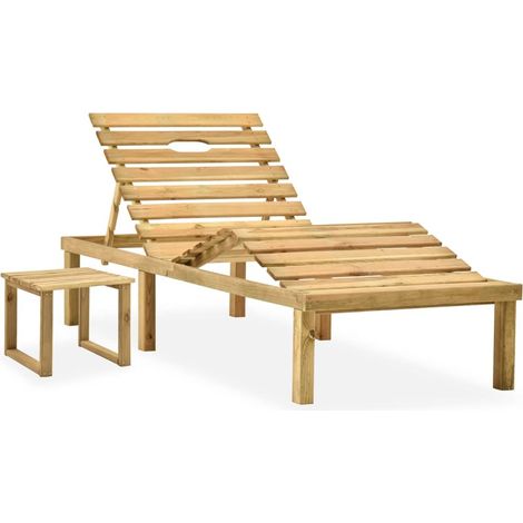 Lettino prendisole sedia a sdraio lettino prendisole letto da giardino terrazza 200 x 70 x (31,5-77) cm mobili da esterno con tavolo legno di pino impregnato 020012605