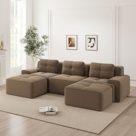 Cloud Modulsofa Boneless U-förmiges Sofa, Modulares Sofa mit Ottoman, Modulares Cloud-Sofa, 3-Sitzer Corduroy-Cloud-Sofa für Wohnzimmer, Montagefreies Sofa, braun
WL