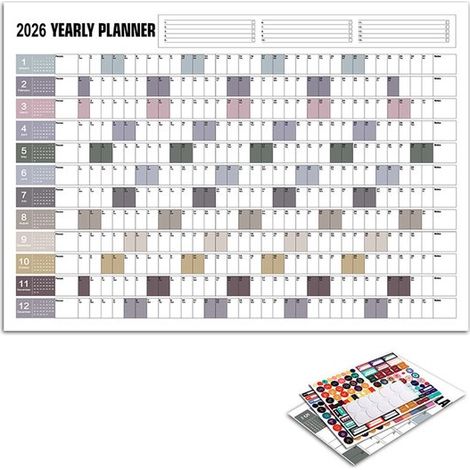 Calendario anual 2026. Para colgar en la pared. Planificador. Apto para 365 días. Planificador anual colgante. Planificador semanal (12 meses).