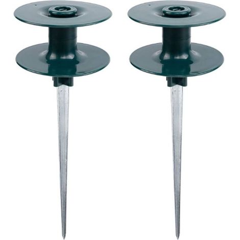 Juego de 2 guías para manguera de jardín, fabricadas en zinc resistente a la corrosión con estaca de metal verde oscuro para riego, guías para manguera de agua, guía sobre estaca de zinc (1/5)