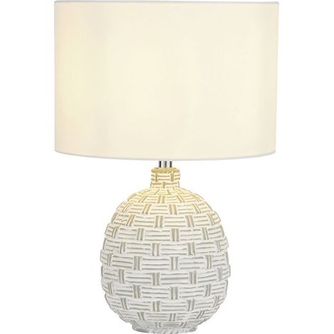 Lampe de chevet tissu céramique E14 ronde Ø 25 cm 36,5 cm lampe céramique design rétro blanche