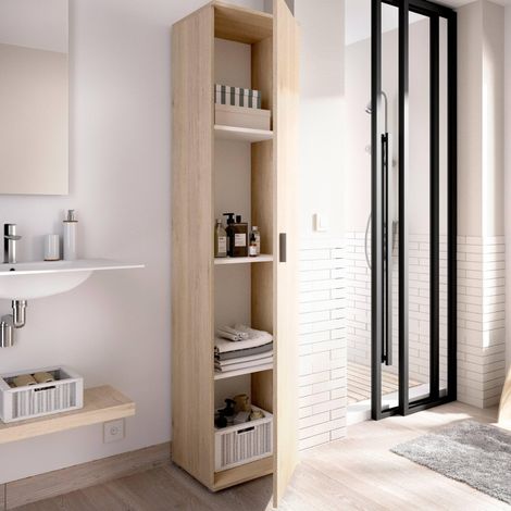 Armoire Polyvalente 1 Porte Lagalb, Armoire de Rangement multifonctionnelle, Armoire à Chaussures Haute, 39x35h190 cm, Chêne (1/5)