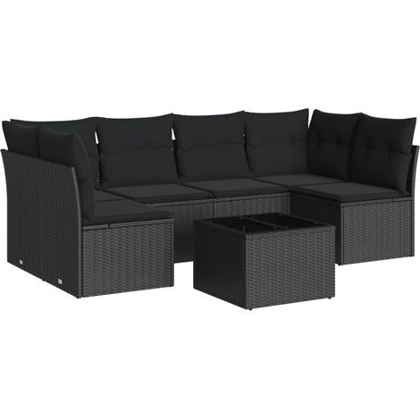 Maison Exclusive - Salon de jardin 7 pcs avec coussins noir résine tressée (1/3)