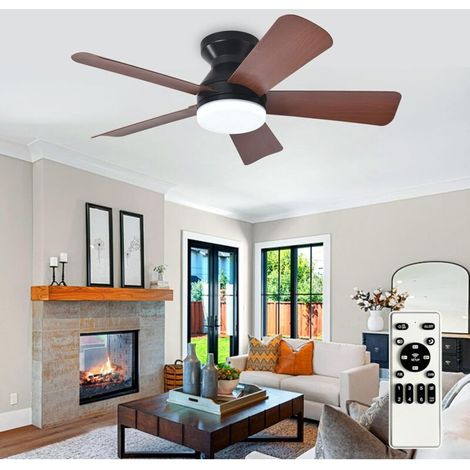 Ventilateur de plafond moderne avec lumière : 35 pouces noir Petits ventilateurs - Ventilateurs de plafond à gradation avec télécommande 5 pales réversibles en noyer 6 vitesses Minuterie (1/5)
