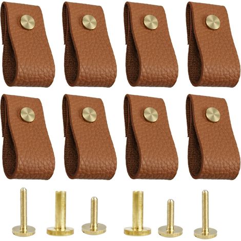 Lot de 8 poignées en cuir, poignées modernes en cuir, poignées souples pour meubles (armoires, portes, tiroirs, penderies) (1/5)