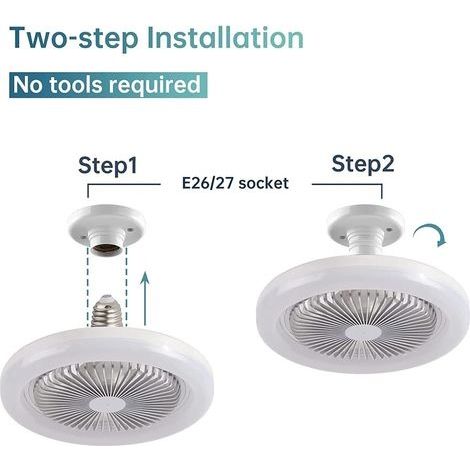 2-in-1 LED-Deckenventilator, 30-W-Leichtbau-Deckenventilator mit Fernbedienung, E27-Konvertersockel mit B22-Adapter für Schlafzimmer, Büro, Studentenwohnheim (weiß) (1/4)