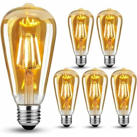 Lot de 6 ampoules Edison vintage E27 LED à incandescence, 4 W (remplace 40 W), ampoule rétro idéale pour éclairage nostalgique et rétro, blanc chaud (1/4)