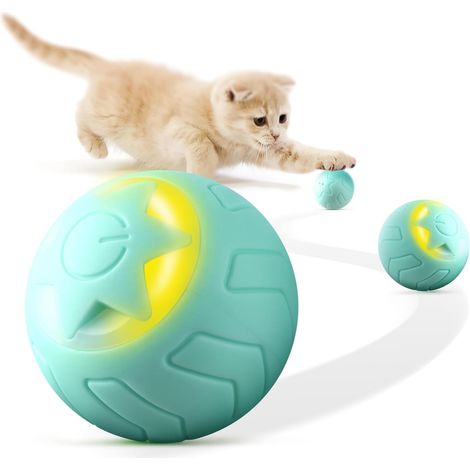 Baytion Interaktiver Katzenball, intelligentes, automatisch rollendes Katzenspielzeug für den Innenbereich mit farbwechselndem LED-Licht, 2 Modi, Typ-C wiederaufladbar für Katzen und Welpen, Mintgrün (1/5)