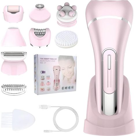 Épilateur 7 en 1 pour femme, rasoir pour femme, épilateur visage pour femme avec LED, tondeuse bikini, rasoir intime pour femme, étanche IPX7, rasoir humide et sec, pour visage, aisselles, jambes (1/5)