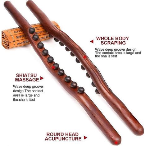 Bâton de massage en bois ZENGO, outil de massage corporel par raclage, idéal pour les soins spa et la relaxation musculaire et graisseuse.-AquaForge (1/3)