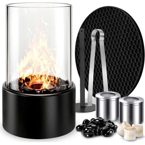 Cheminée au bioéthanol, cheminée à l'éthanol de table, cheminée de table, cheminée de table portable, poêle d'extérieur, cadeau, ronde et autonome, combustion propre, pas de cheminée (1/5)