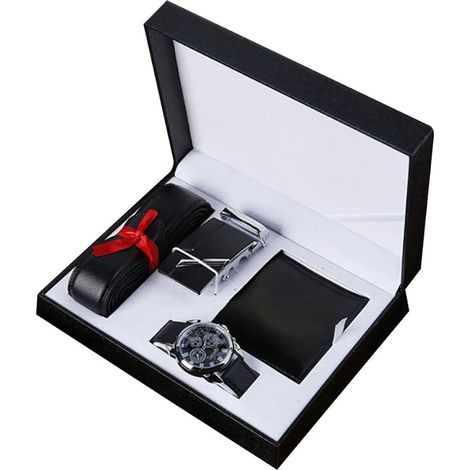 Coffret cadeau 3 pièces comprenant une montre homme, une ceinture et un portefeuille. Montre à quartz analogique. Idéal pour la fête des pères. (1/5)