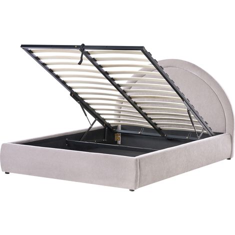 Cama con somier de chenilla 140 x 200 cm con cabecero espacio almacenaje elevable gris pardo Mouzon (1/5)