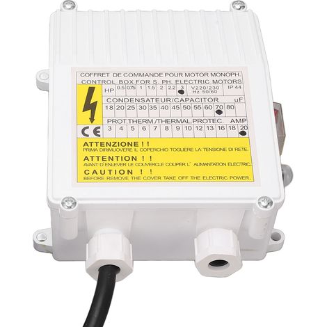 Boîtier de commande pour pompe submersible domestique 3 CV (3,0 CV) avec interrupteur, condensateur de 2,2 kW, 70 µF, 20 A et prise européenne 220 V. (1/5)