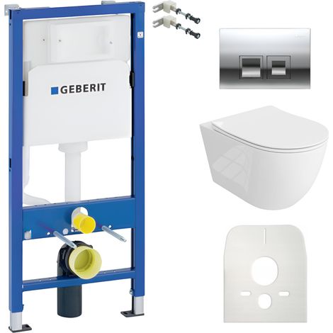 GEBERIT WC Set mit Vorwandelement, Wand-WC und Spülknopf (1/5)