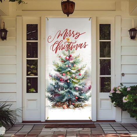 Rideau De Porte De Noël - Imprimé Flocons De Neige Et Sapin - Tissu Polyester Dense Et Résistant - Pour Porte D'Entrée Intérieure Ou Extérieure - 180 X 90 Cm (1/5)