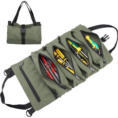 Sac à outils (vert) – Petite boîte à outils enroulable – Sac de rangement pour outils robuste (outils non inclus) (1/5)