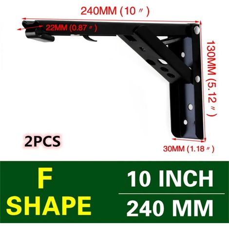 (Noir 20 cm) 2 équerres triangulaires pliables et réglables pour fixation murale, support pour banc, table, étagère, meubles, quincaillerie de support robuste (1/5)