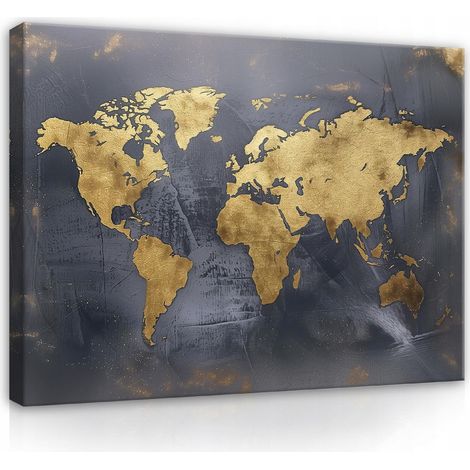 Peinture carte du monde noir or moderne sur toile Murale 40x30 (1/3)