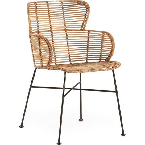 Fauteuil moderne en osier naturel et pieds métal noir BARRY – intérieur et extérieur (1/4)