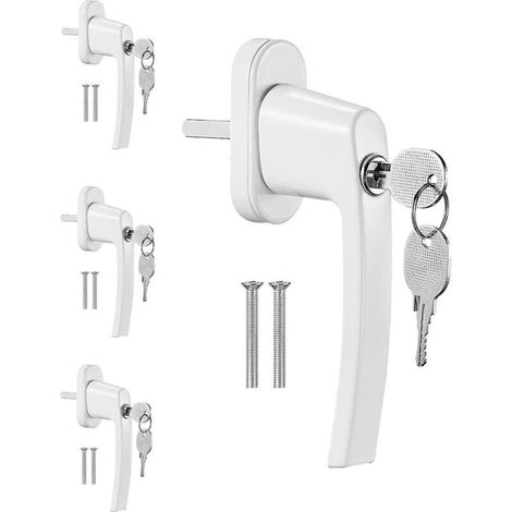 4 PCS poignées de fenêtre avec 8 PCS Vis 4 PCS Clés, Verrouillage des Fenêtres pour Enfants en Aluminium Blanc, pour les Fenêtres Les Portes de Balcon ou de Terrasse