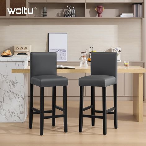 WOLTU Sgabelli bar, Set di 2 Sgabelli da Bar Imbottita Sgabelli Cucina Moderni Sgabelli Alti Legno+PVC Sedie da Bar per Cucina Bancone, Grigio