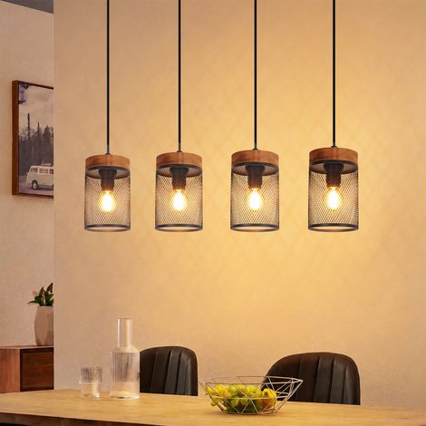 GBLY Vintage Hängelampe Holz Schwarz Pendelleuchte Esstisch 4 flammig Esstischlampe im Retro Look E14 Hängeleuchte aus Metall Deko für Wohnzimmer Esszimmer Küche Restaurant Ohne Leuchtmittel