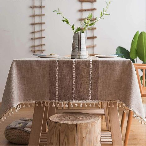 Nappe rustique pour table à manger, en coton et lin, petite nappe rectangulaire à motif feuilles de café, 140 x 218 cm. (1/4)