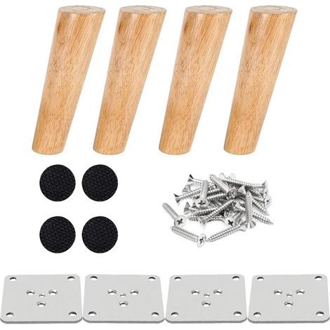 （15 cm）Set mit 4 Möbelbeinen aus Holz, Bettbein, 15 cm, geneigtes Couchtischbein, Küchenmöbelbein, Walnuss-Finish, mit Montagezubehör für Sessel, Nachttisch, Kleiderschrank, Schublade usw. (1/4)