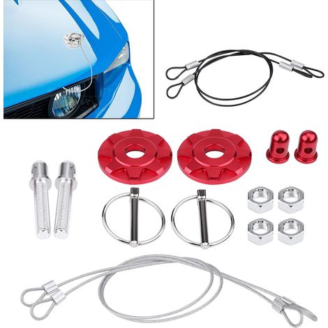 Universal-Verriegelungsstift-Set für Motorhaube, rot, CNC-gefrästes Aluminium, für Autos (1/5)