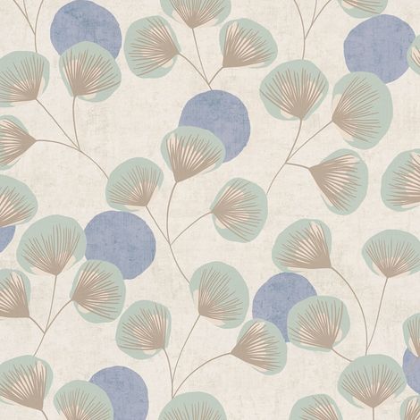 Landhaus Tapete Profhome 791511 heißgeprägte Vliestapete leicht strukturiert mit floralen Ornamenten matt grau tauben-blau pastell-türkis beige-braun 5,33 m2