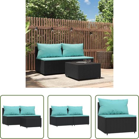 Gartenmöbel - 3-tlg. Garten-Lounge-Set mit Kissen Schwarz Poly Rattan (1/5)