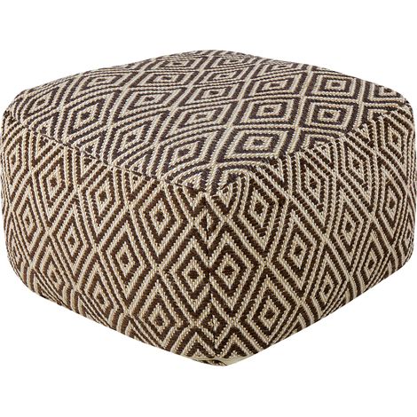 Puf de lana marrón beige blanco patrón geométrico reposapiés boho moderno Manisa (1/5)