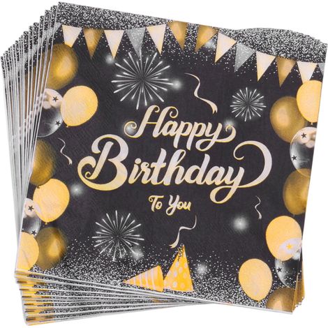 20 Serviettes en papier, Anniversaire Noir Or, 17,6 cm, Fête Cocktail, Décoration Table(Troisième trimestre : septembre) (1/5)