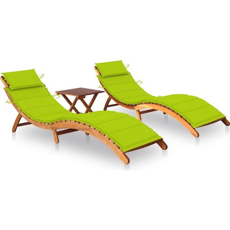 Sonnenliegen 2 Stk. mit Tisch und Auflagen Massivholz Akazie