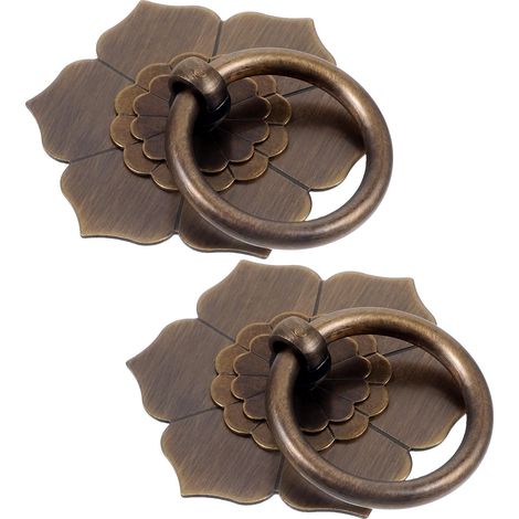 Poignées de Meuble en Alliage Vintage 2pcs, Boutons Annulaires Ronds Résistants à L'usure Quotidienne pour Tiroirs et Commodes, Style Rétro Chic pour Vaisselier (1/5)
