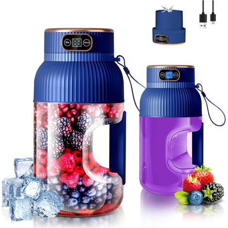Mixeur portable rechargeable, 1200 ml, avec affichage numérique pour légumes et fruits, deux modes, facile à nettoyer, lame 3D-10, sans BPA (1/4)