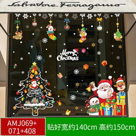Autocollants de Noël pour centres commerciaux, magasins, vitrines, sapins de Noël, flocons de neige, boules à suspendre, nœuds décoratifs et autocollants statiques pour vitres.