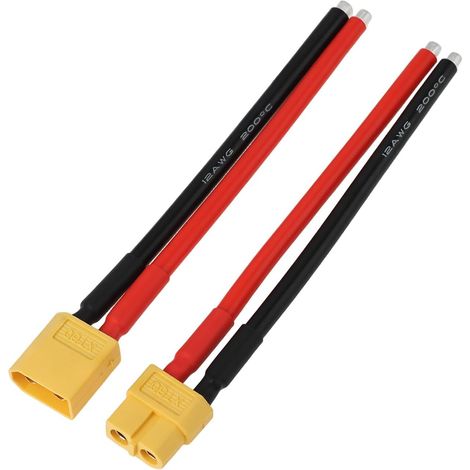Lot de 2 Connecteurs Mâles Et Femelles RC XT60 12 AWG 100 Mm pour Contrôleurs de Batteries (1/5)