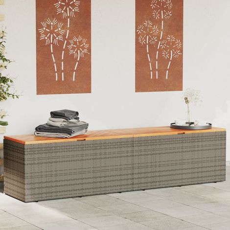 Boîte de rangement de jardin gris résine tressée bois d'acacia (1/5)