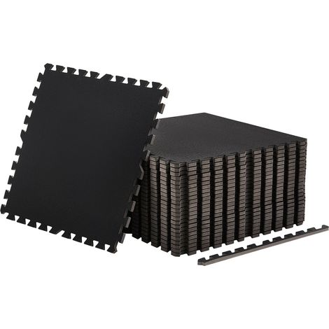 Mophorn Esterilla Puzzle 24 Piezas de 610 x 610 x 14 mm, Suelo de Goma EVA de Alta Densidad, Colchoneta para Ejercicios Negro con Propiedades Antiruido, Antideslizantes y Resistentes a Impactos (1/5)