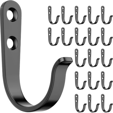 Set mit 20 schwarzen Wandhaken für Bad, Küche, Kleiderschrank und Garage – Metallhaken zum Aufhängen von Mänteln, Handtüchern, Hüten, Schlüsseln, Taschen und Kaffeetassen – Tragfähig (1/4)