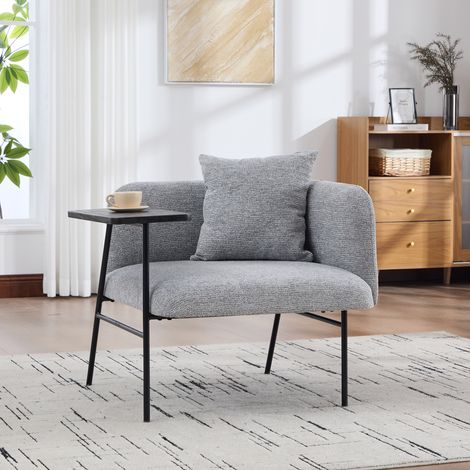 Fauteuil moderne tissu avec rangements et table d’appoint métal, design minimaliste salon chambre bureau