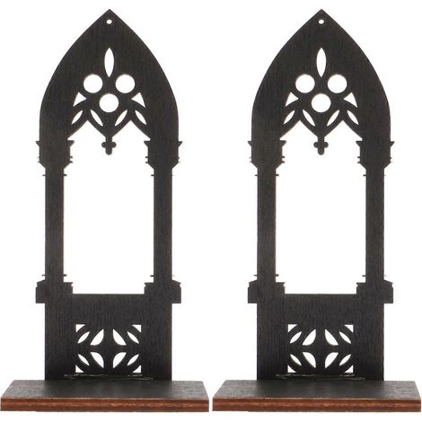 1 paire de bougeoirs gothiques en bois, style arche décorative-15x6cm (1/4)