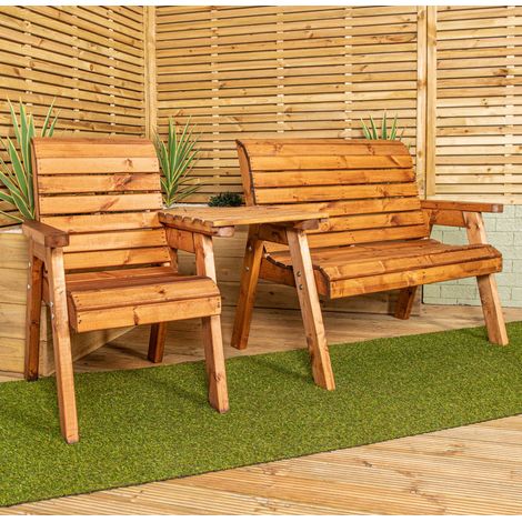 Hand Made 3 Seater Chunky Rustic Wooden Garden Furniture Companion Set with Straight tray (1/5)