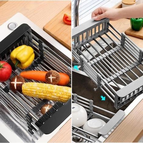 Panier de vidange d'évier Extensible, égouttoir télescopique pour évier de Cuisine, Panier de Rangement pour évier, S, Noir (1/3)