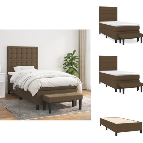 Sommier à lattes de lit avec matelas Marron foncé 80x200 cm - Lit Double - Lit Plateforme - Literie - Matelas À Ressorts Ensachés - Tête De Lit Ajustable (1/5)