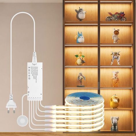 COB LED Strip 1m, 6 rouleaux 12V blanc chaud Panneaux acoustiques COB LED Strip découpable, with touch and hand sweep dimmer switch, pour armoires à vin, étagères, armoires (1/4)